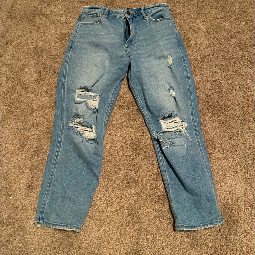 Hollister ripped high rise mom jeans, light blue